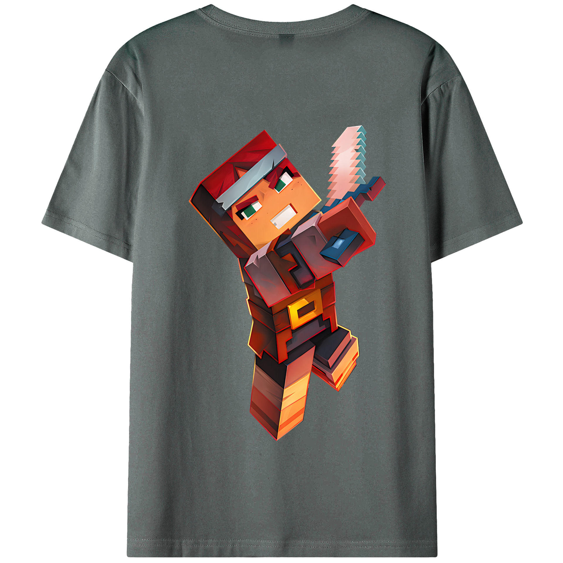 （画像用） マインクラフト ブロックの世界 Minecraft MC Block world 綿100％半袖Tシャツ（背面プリント）